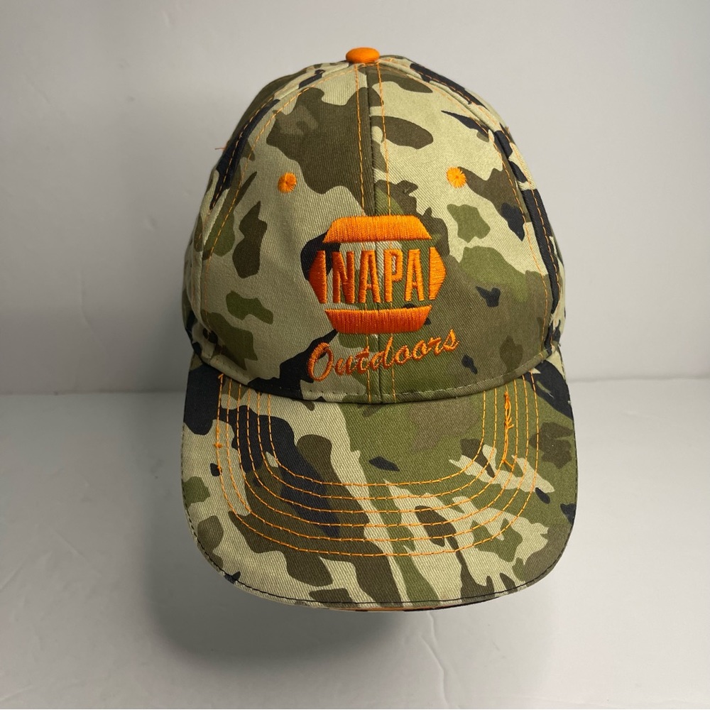 NAPA Outdoors Camo Baseball Hat Adjustable Hook Loop Back Orange Camouflage